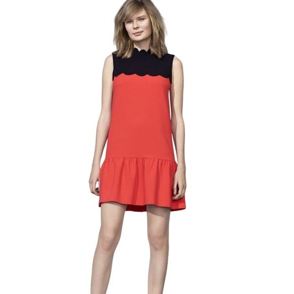 Victoria Beckham x Target Scalloped Shift Peplum Dress L Orange Black Sleeveless - Picture 12 of 12